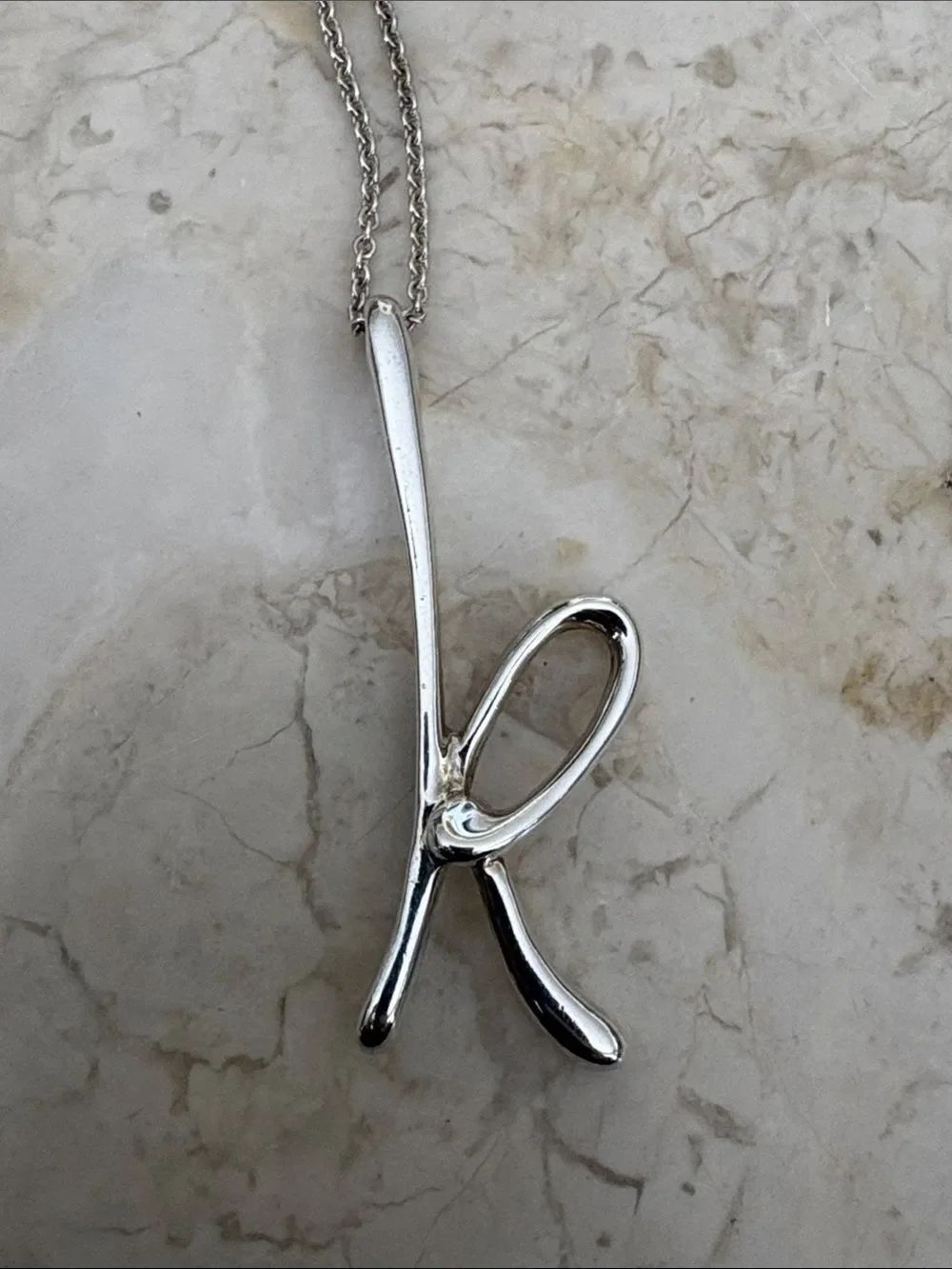Tiffany & Co. Elsa Peretti Rare Sterling Silver “K” Initial Pendant 30” Necklace - Picture 5 of 12